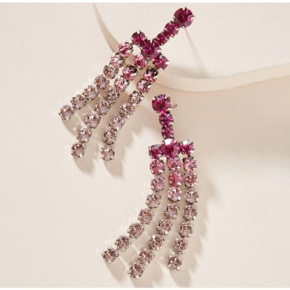 DANNIJO Pink Crystal Drop Fringe Earrings